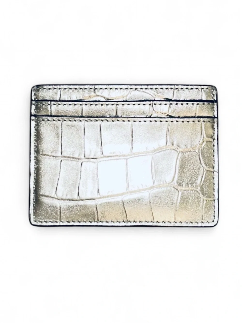 Kate Spade Madison Croc Embossed Slim Card Holder Silver NWT